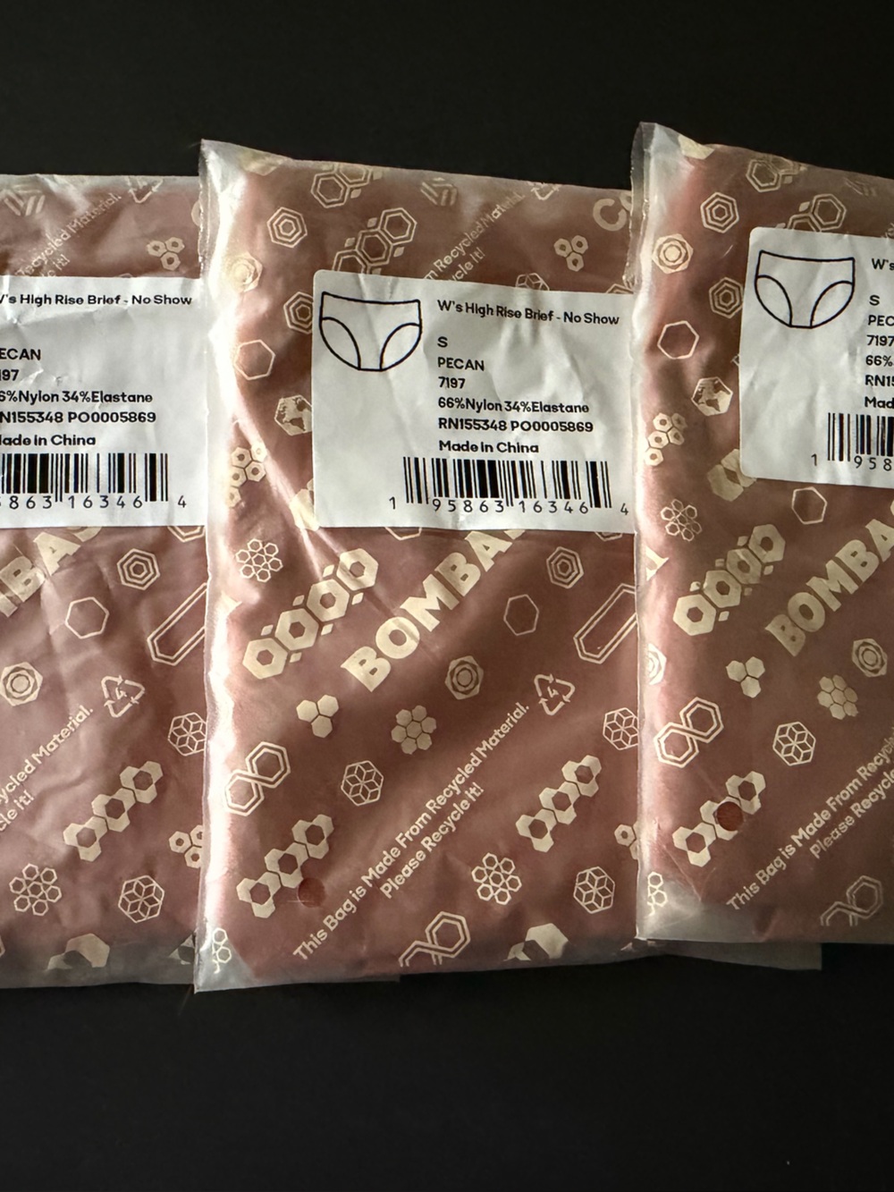 Women’s Bombas High Rise Brief - No Show - 3 Pair - Size Small - Pecan Color